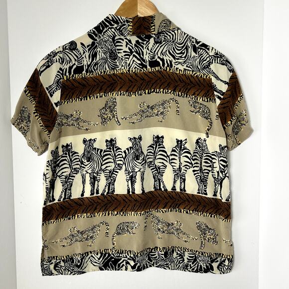 American Collection Vintage Brown Safari Animal Print Short Sleeve Size PS - Picture 7 of 7